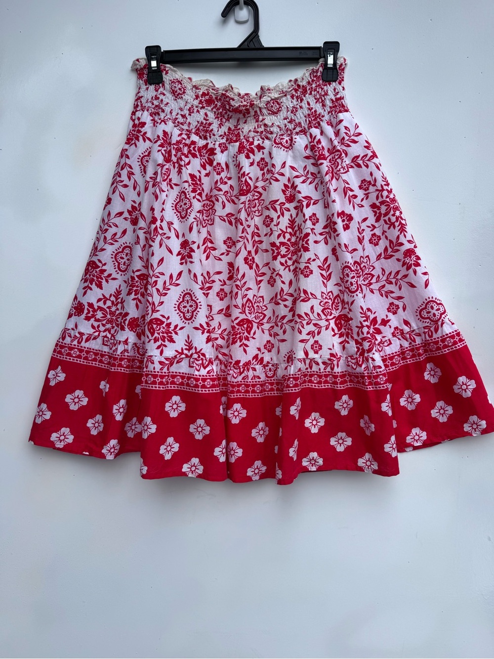Tracy Evans Sz M Red&White Floral Cotton Skirt Boho Rodeo Prairie Cottagecore